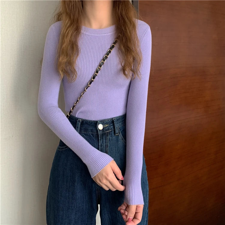 2024 New Women Sweater Autumn Winter Long Sleeve Pullover Basic Top Fashion O-neck Elastic Female Winter Solid Knitted Jumper