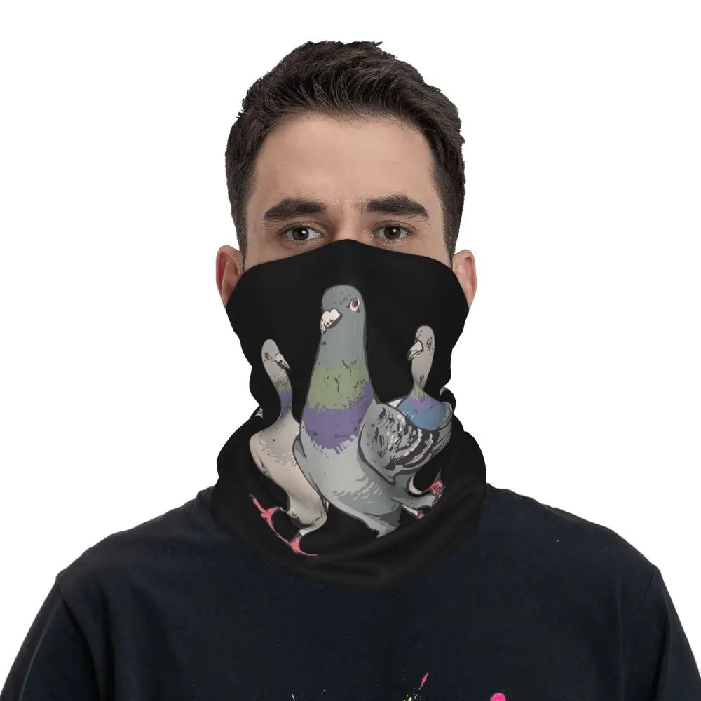 Pigeon Walk , Black Background Bandana Neck Cover Printed Magic Scarf Multifunction Cycling Scarf Running Unisex Adult Windproof