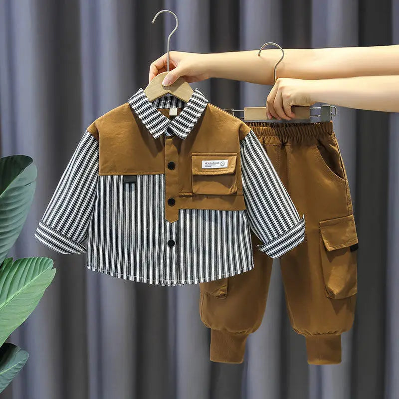 2024 New Autumn Children Baby Clothes Long Sleeve Striped Shirt+Pants Gentlemen Elegant Suit Kids Tracksuit For Boys Casual Sets