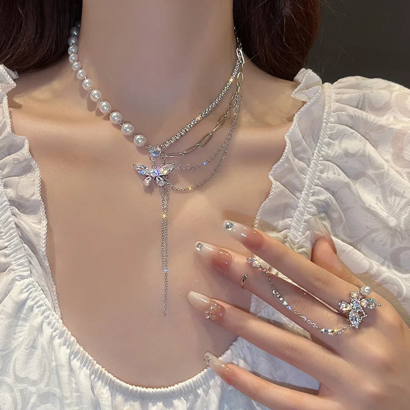 Fashion Trend Unique Design Elegant Exquisite Simple Zircon Star Snake Bone Chain Necklace Women Jewelry Party Gift Wholesale