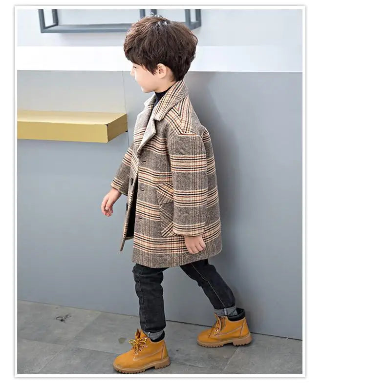 Boy'S Tweed Coat Foreign Style Wool Coat Winter 2022 Autumn And Winter New Small Suit Children'S Clothes Children'S Baby