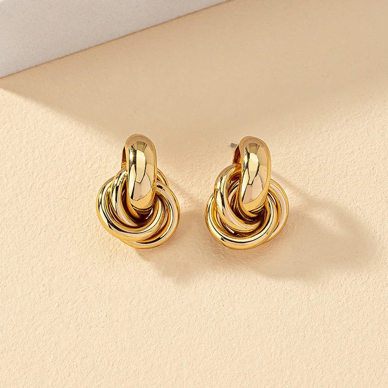 Gold SIlver Color Knot Hoop Earring For Women Shiny Plating Trendy Earring Stud Cute Daily Wear Jewelry