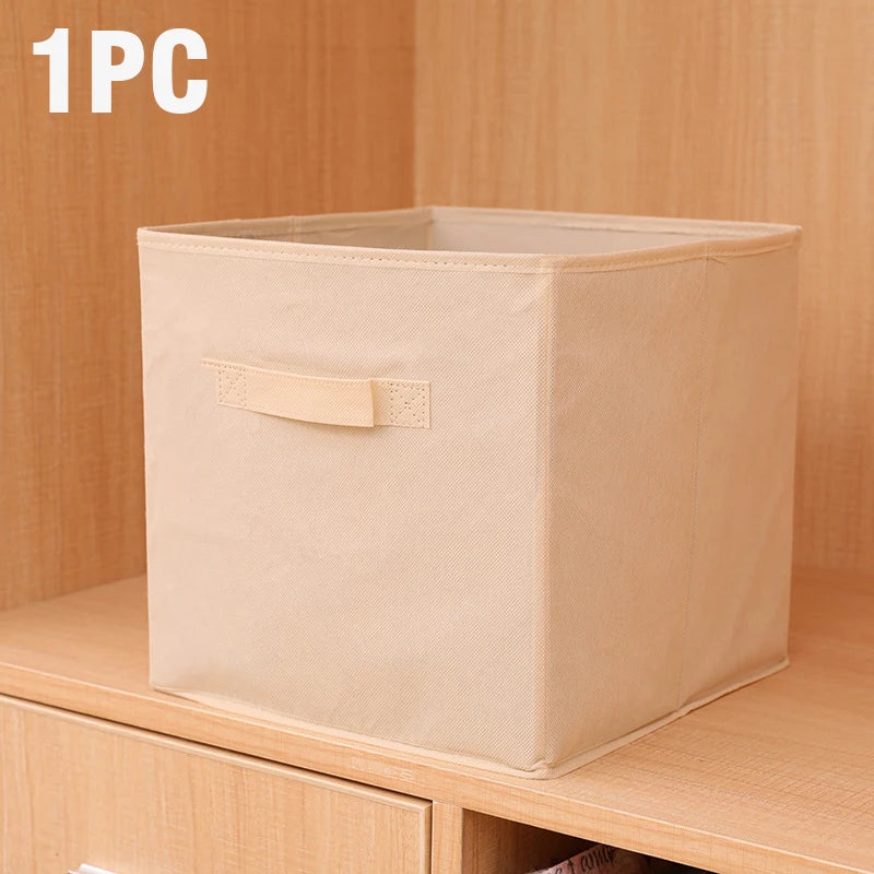 With Handle Storage Basket Non-woven Folding Fabric Storage Box Cube Bin For Children Toys Sundries Organizer Storage Bins