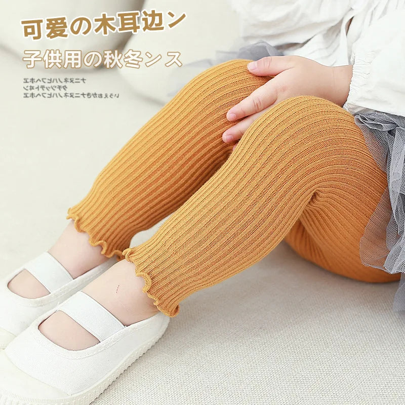 Baby Pants 2023 Knitted Candy Color Bottoms Outfits Toddler Girls Ribbed Leggings Striped Casual Trousers Infant Kids Leggings