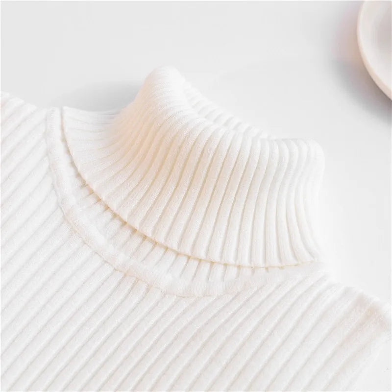 2024 Autumn Winter Women Knit Solid Turtleneck Pull Sweater Casual Rib Jumper Tops Female Home Pullover Y2K Clothing