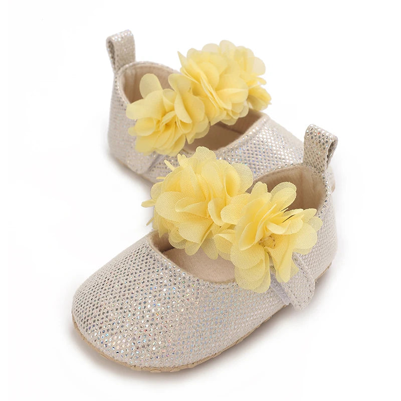 0-18M Girls' Baby Shoes Fashionable Classic Gold Theme Princess Shoes Soft Sole Comfortable Baby Walking Shoes