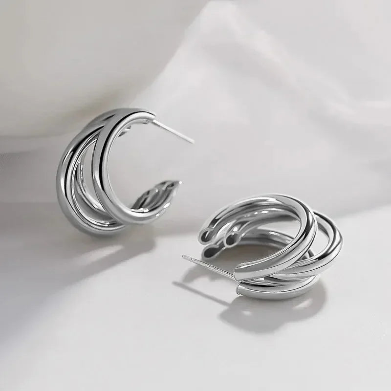 Vintage Stainless Steel Round Circle Hoop Earrings for Women Fashion Geometric C-shaped Drop Earring Party Wedding Jewelry Gifts