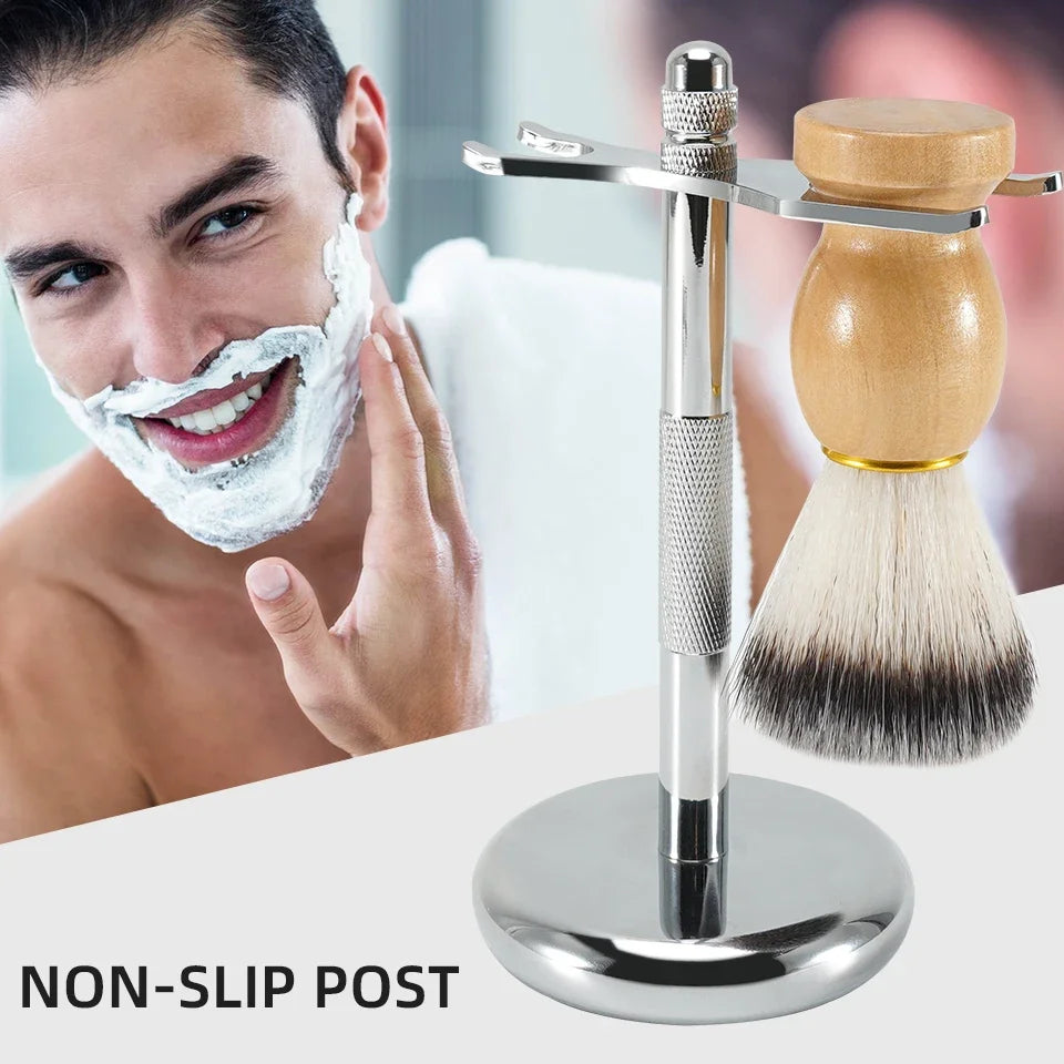 Razor Holder Brush Stand Stainless Steel Handle Shaving Quality Holder Razor Brush Set for Men Shave Tool Non-slip Base