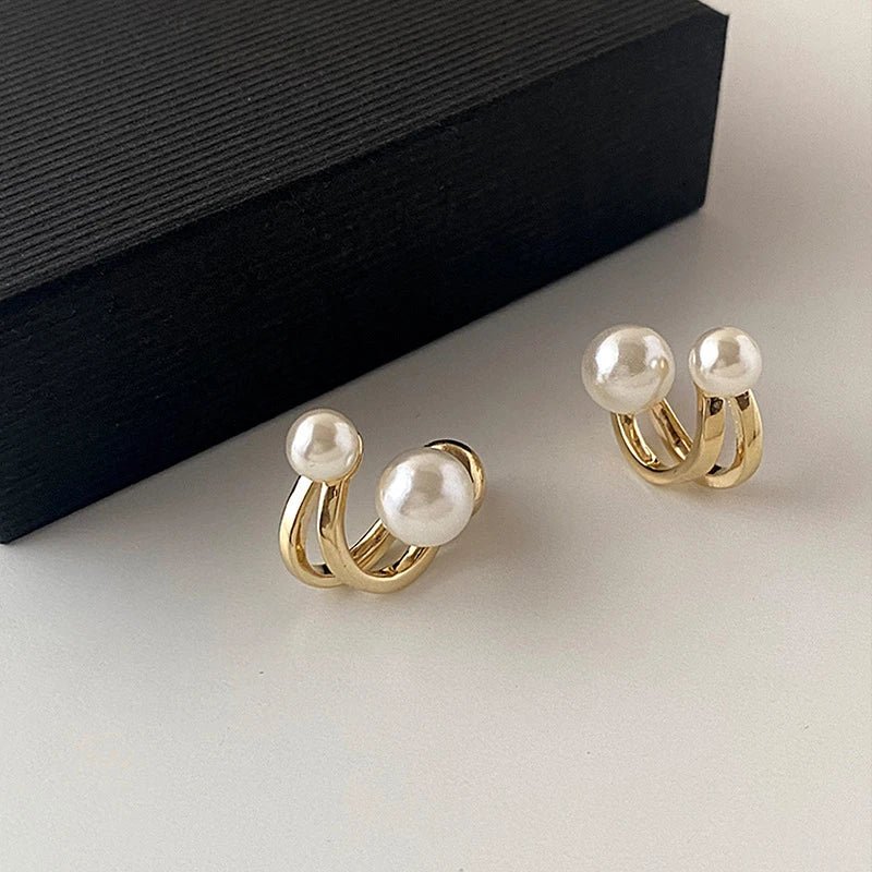 Korean New Light Luxury Stud Earrings For Women Fashion Double Imitation Pearl Sweet Cheap Earring Girl Jewelry For Woman Gifts