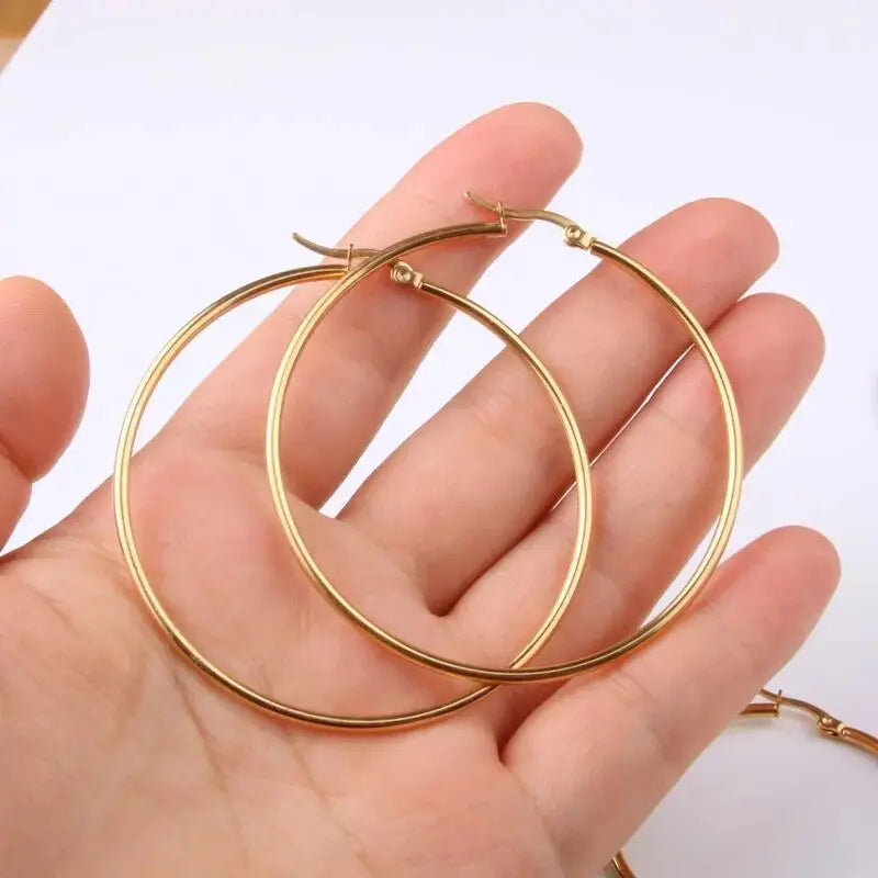 1Pairs/2Pcs 10 To 70mm Gold Silver Color Big Round Stainless Steel Earrings Trendy Jewelry For Women