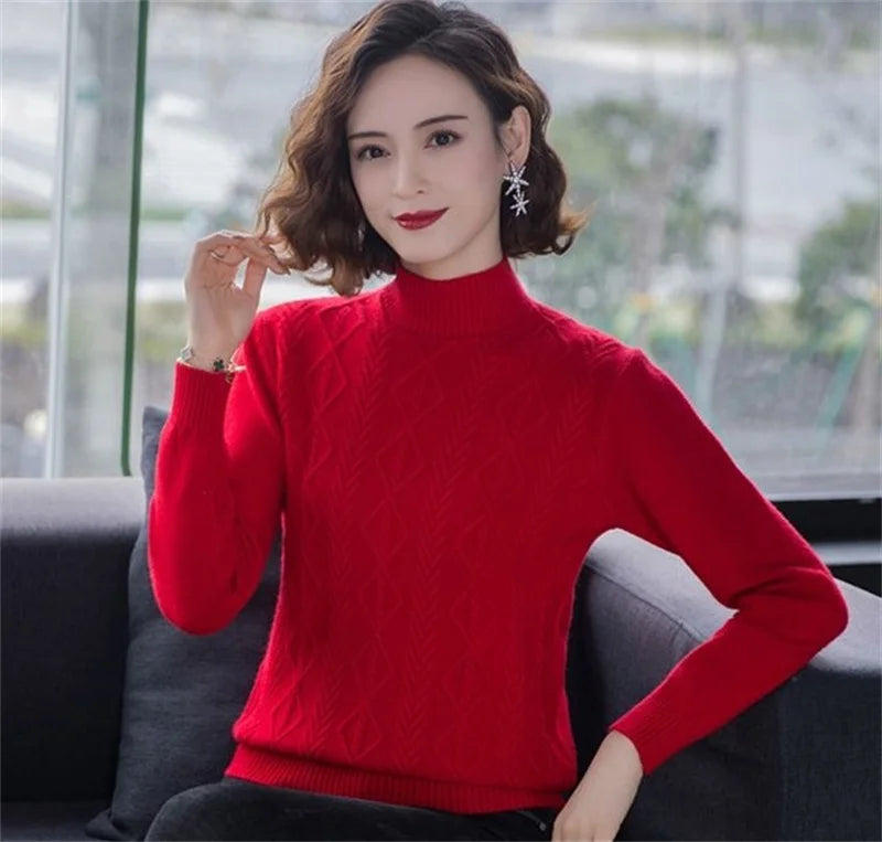 Fashion Women Turtleneck Sweater Autumn Winter Long Sleeve Pullovers Office Ladies Clothing Soft Knitted Jumpers  Pull Female