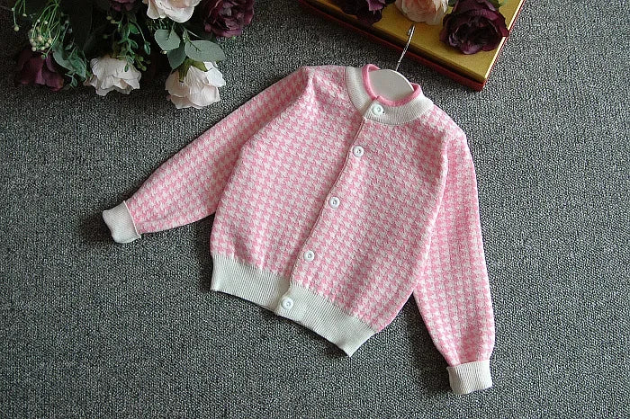 2024 Autumn Little Girl Pink Plaid Sweater Sets Winter Kids Korean Style Casual Cardigan Sweater Baby Girl Toddler Clothing