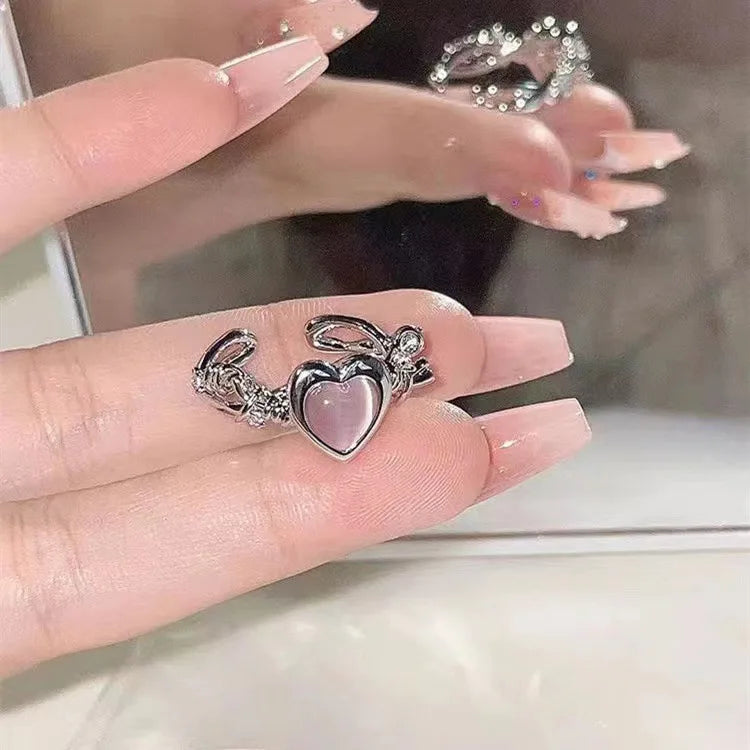 Fashion Heart Ring Cat Eye Peach Heart Adjustable Women Design Premium Rings Wedding Party Jewelry Gift