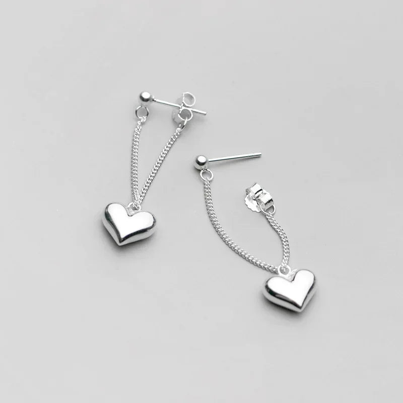 925 Sterling Silver  Earrings for Women Heart Chain Earring Jewelry Prevent Allergy Party Accessories Gift Heart Earrings