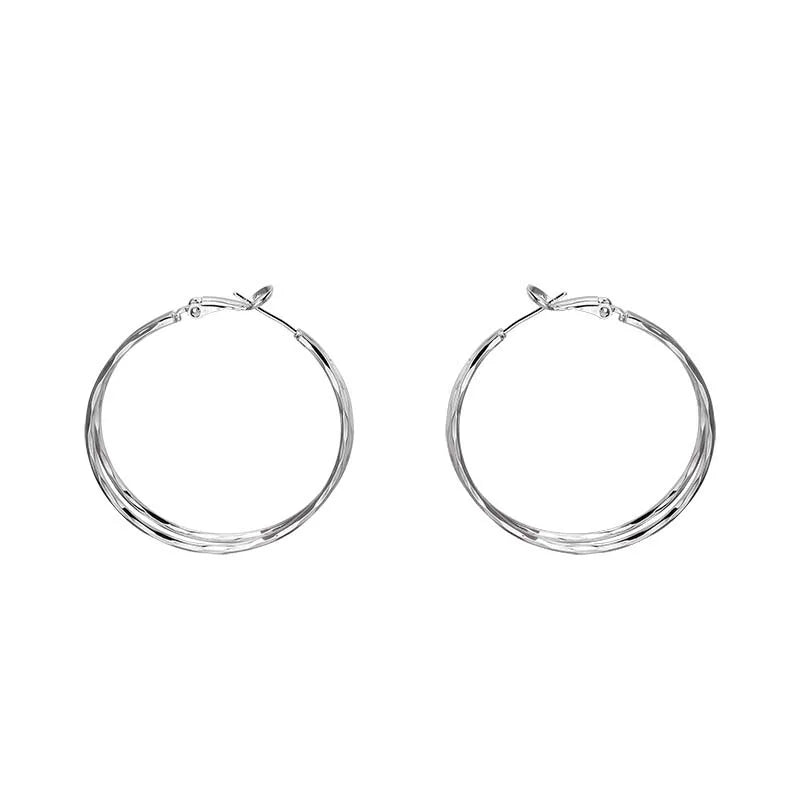 2024 New Trendy Silver Color Double Layer Circle Hoop Earrings For Women Exaggerated Metal Layer Round Earrings Jewelry Gift