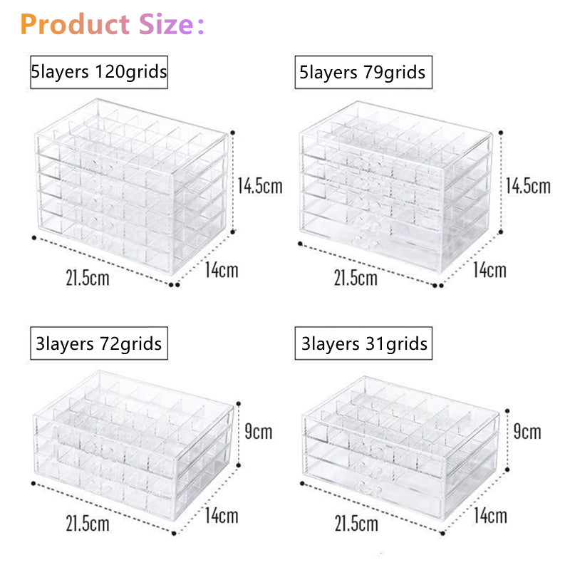 31/72/79/120 Grids Earring Earbuds Storage Boxes Acrylic Jewelry Organizer Stackable Nail Art Diamond Display Stand Drawer