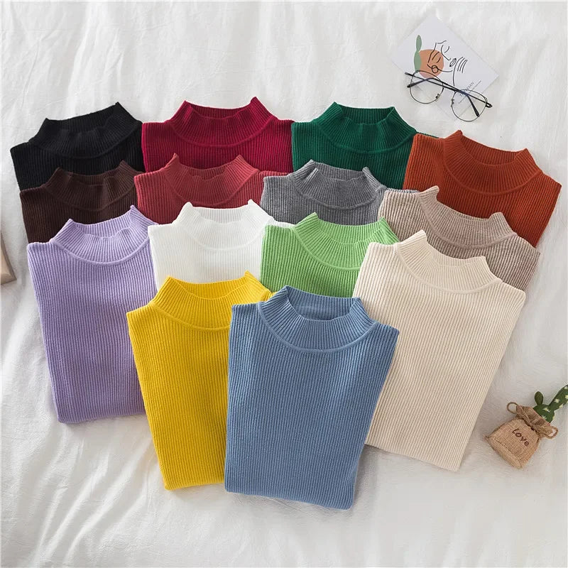 2024 Turtleneck Sweater Women Knitted Soft Pullovers cashmere Jumpers Basic Solid Soft Sweaters Women Autumn Winter Casual Top