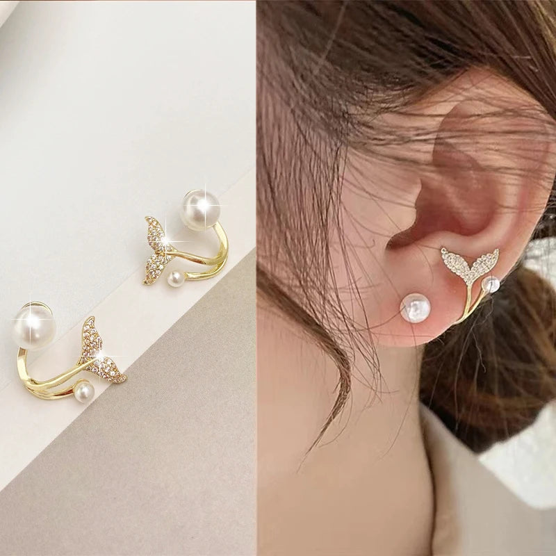 Europe and America 2023 New Temperament Fishtail Pearl Earrings Fashion Personality Simple Luxury Women Party Earrings