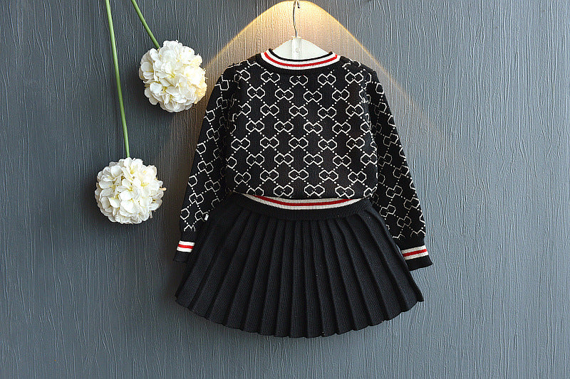 2023 Girls Winter Clothes Set Long Sleeve Sweater Shirt and Skirt 2 Pcs Clothing Suit Spring Outfits for Kids Girl's Clothes