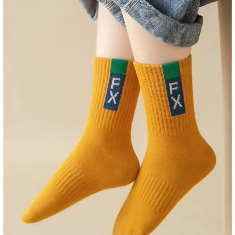 5 Pairs Children's Socks Autumn Mid-calf Length Cotton Socks Kids Boys Sporty Socks Crew Sock