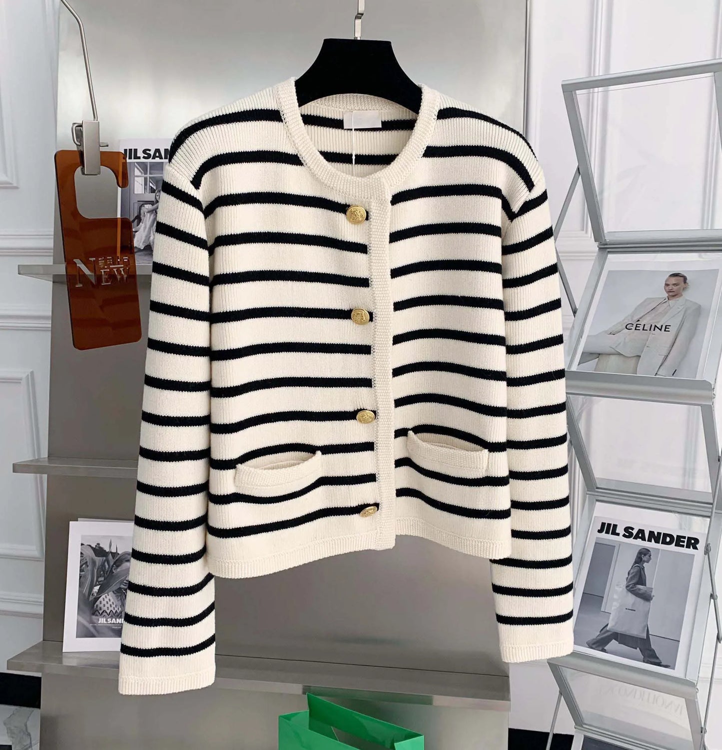 Stripe Knitted Cardigan Women Spring Autumn O-neck Single Breasted Long Sleeve Crop Tops Fashion Casual Chic Female Sweaters