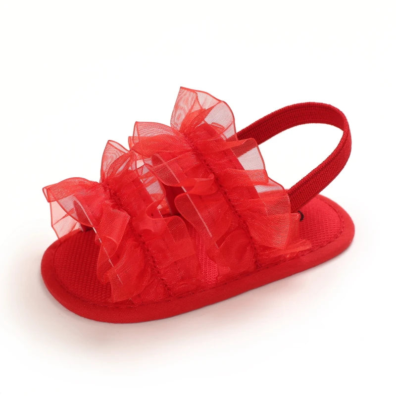 Summer baby girl sandals red festive and cute flower baby shoes soft rubber soles comfortable and casual baby walking shoes