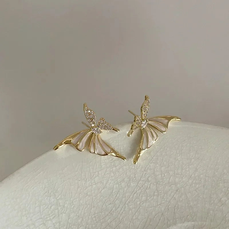 Autumn And Winter Light Luxury Niche Elegant Zircon Butterfly Stud Earrings For Women Fashion Sweet Metal Jewelry Gifts