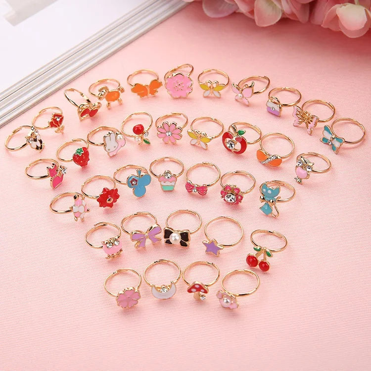 Kids Cute Cartoon Love Sweet Rings Design Flower Animal Fashion Jewelry Accessories Girl Child Retro Gifts Finger Rings