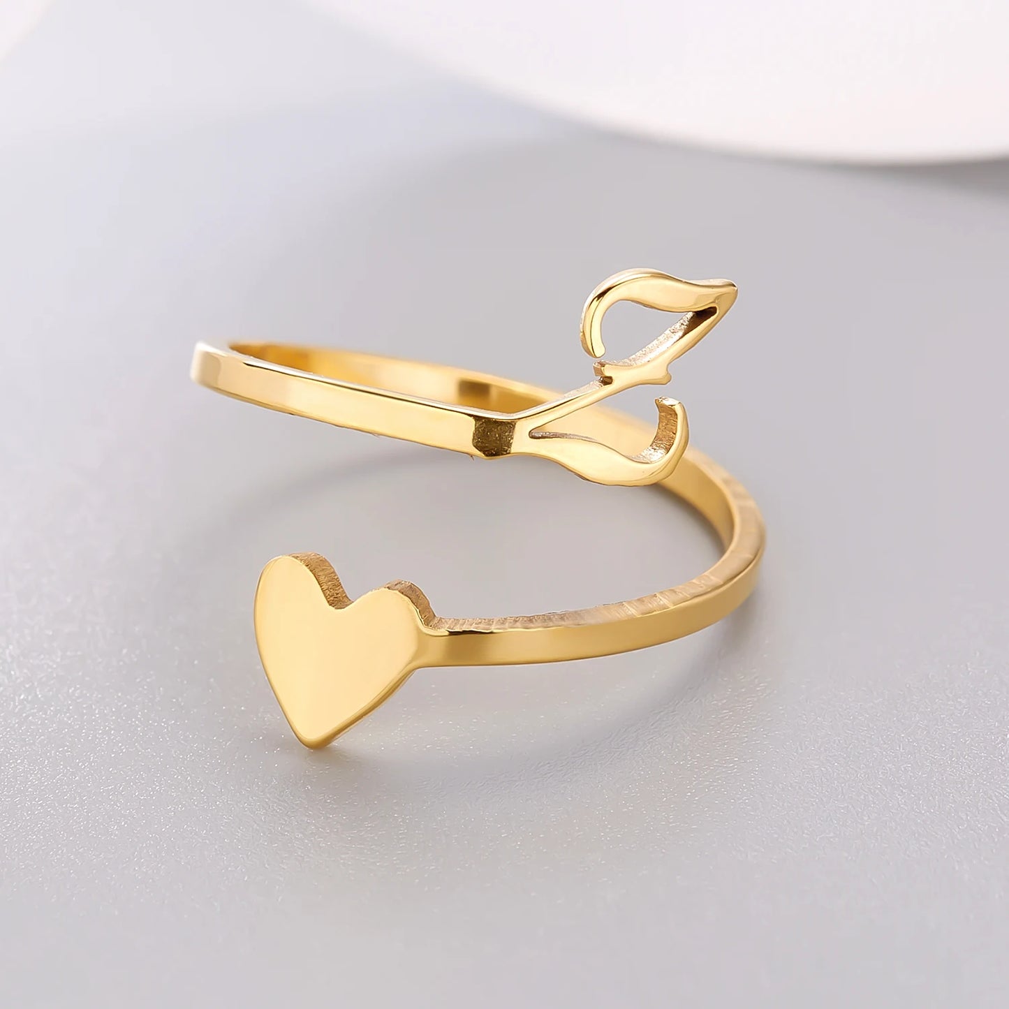 Simple Romantic Heart and Letter Rings A-Z 26  Alphabet Initials Ring For Women Opening Finger Ring Party Jewelry Birthday Gift