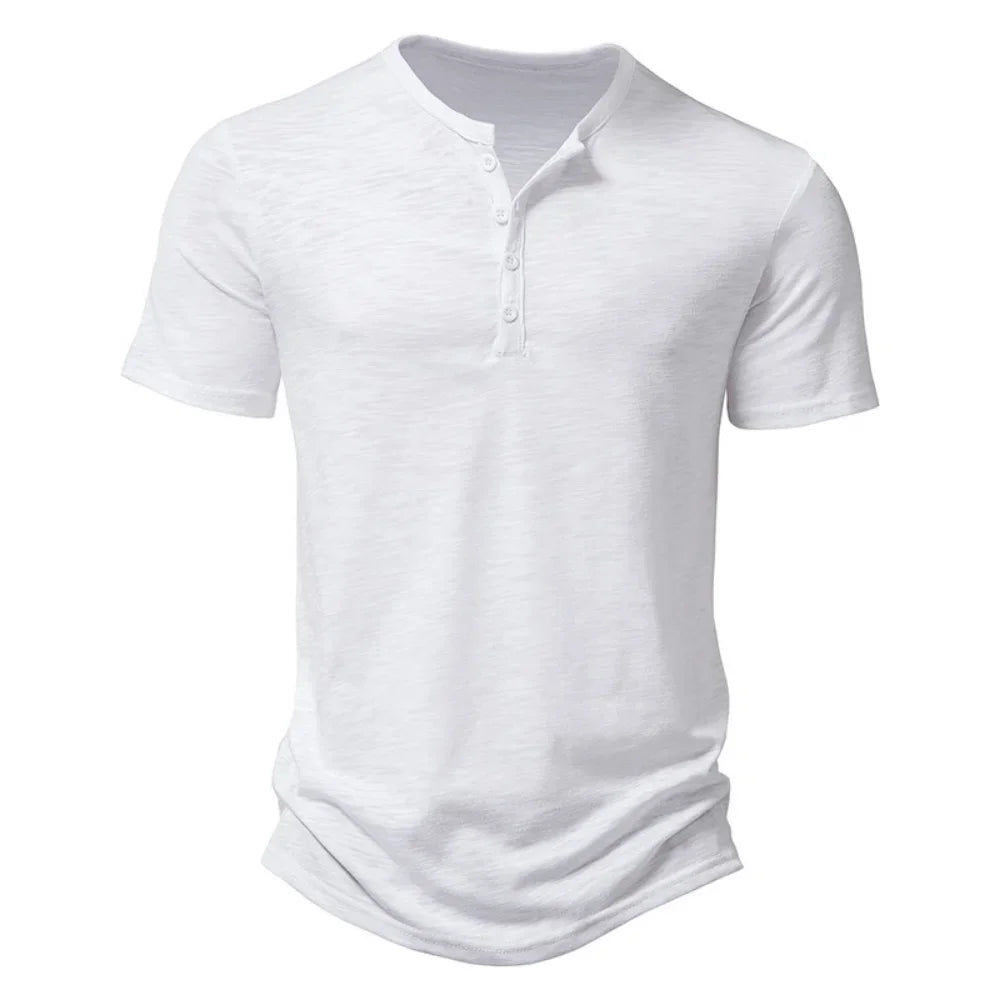 Henley Collar Summer Men Casual Solid Color Short Sleeve T Shirt for Men Polo men High Quality Mens T Shirts