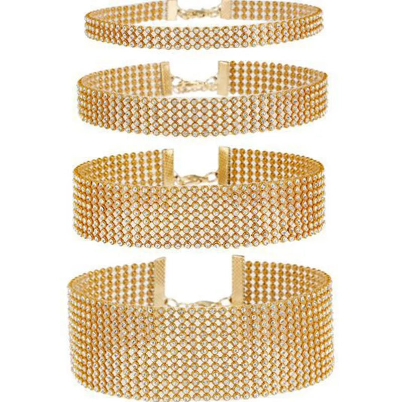 Punk Golden Silver Color Inlay Rhinestone Crystal Choker Necklace for Women Hip Hop Party Accessories Collar Chocker Gifts