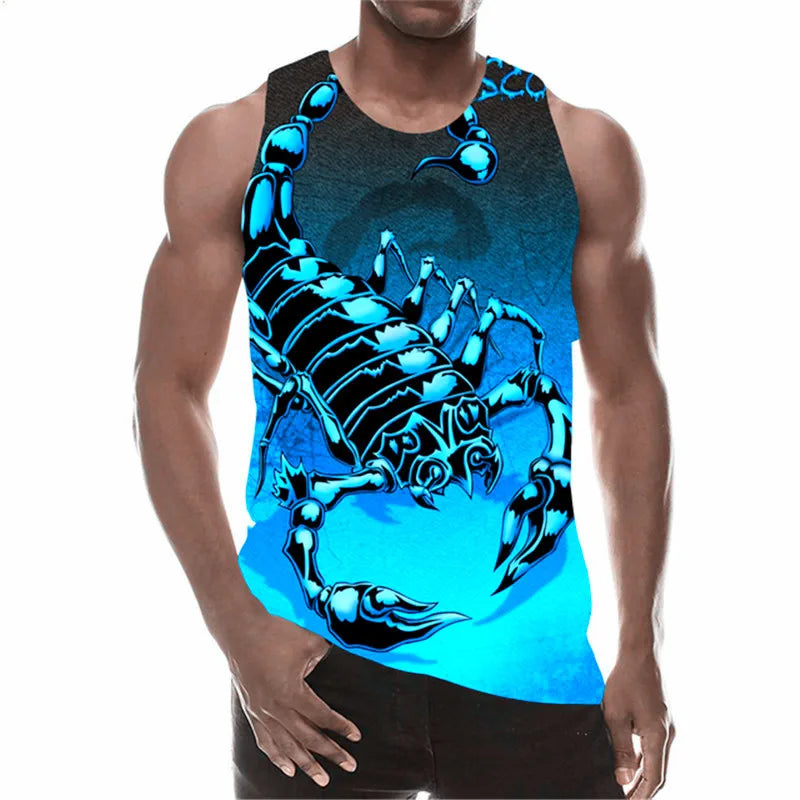 Men's Scorpion Fashion 3D Tanks Sleeveless Summer Street Style Tops 3D Animal Print Loose Casual Male Vest Top Big Size 6XL