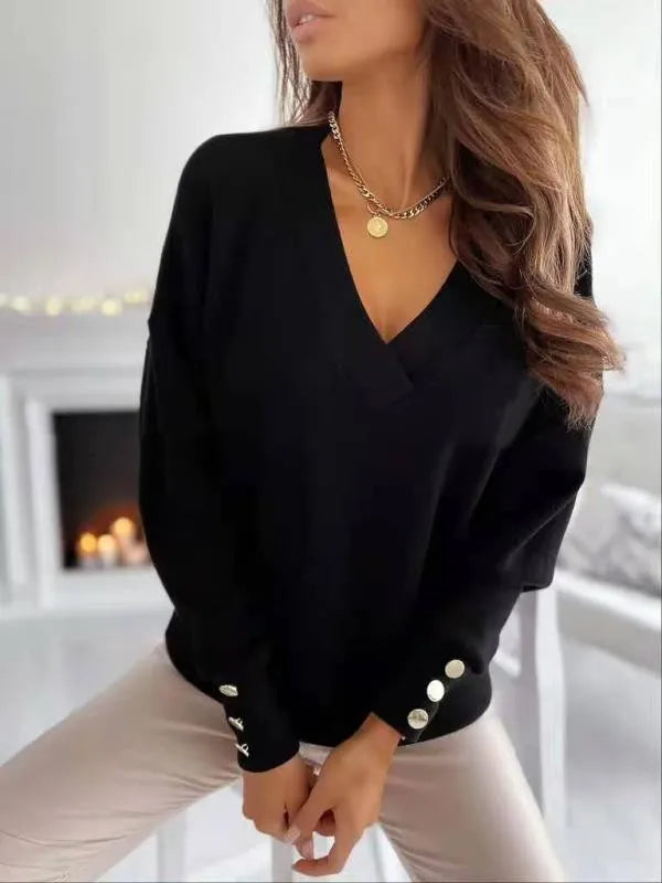 2023 loose Women's Clothing Pullovers Jumpers Spring Autumn New Casual Loose Solid Button V-Neck Long Sleeve for Women Sweaters