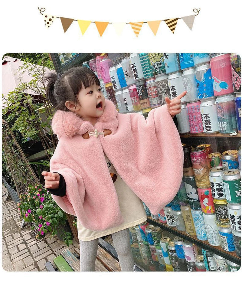 Baby Girl Cloak Faux Fur Winter Infant Toddler Child Princess Hooded Cape Fur Collar Baby Outwear Top Warm Clothes 1-7 Years Old