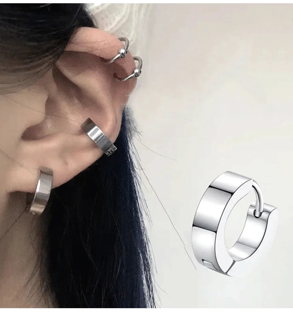 1 Pair Men Women Punk Stainless Steel Ear Circle Earring Simple Ear Buckle Gothic Fashion Jewelry Hot Selling Pop Jewelry gift