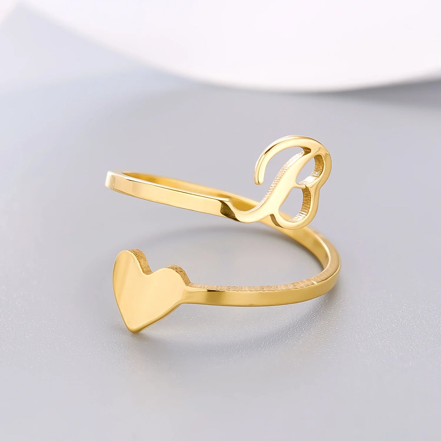 Simple Romantic Heart and Letter Rings A-Z 26  Alphabet Initials Ring For Women Opening Finger Ring Party Jewelry Birthday Gift