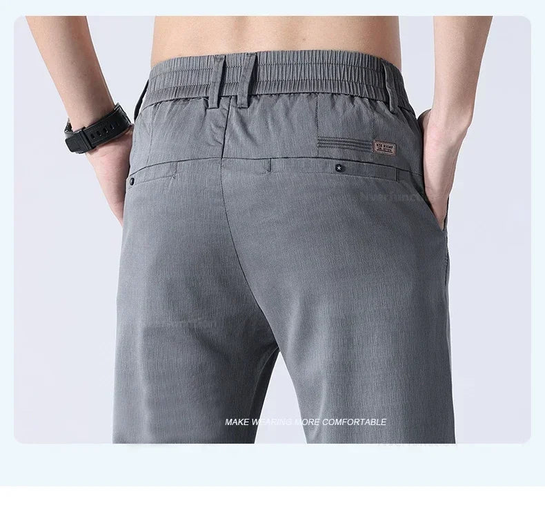 Summer New Ultra-thin Lyocell Casual Pants for Men Soft Straight Slim Stretch Fashion Casual Long Pants Classic Style Male