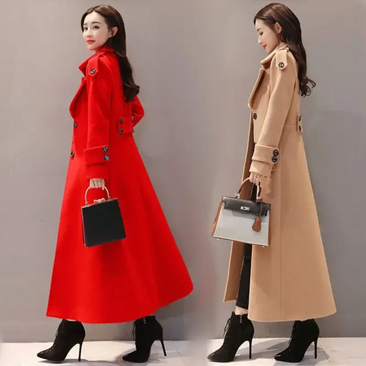 2024 Autumn Winter New Korean-style Slimming Woolen Coat Women's Thickened Jacket Long Overcoat Slim Fit For Chilly Weather