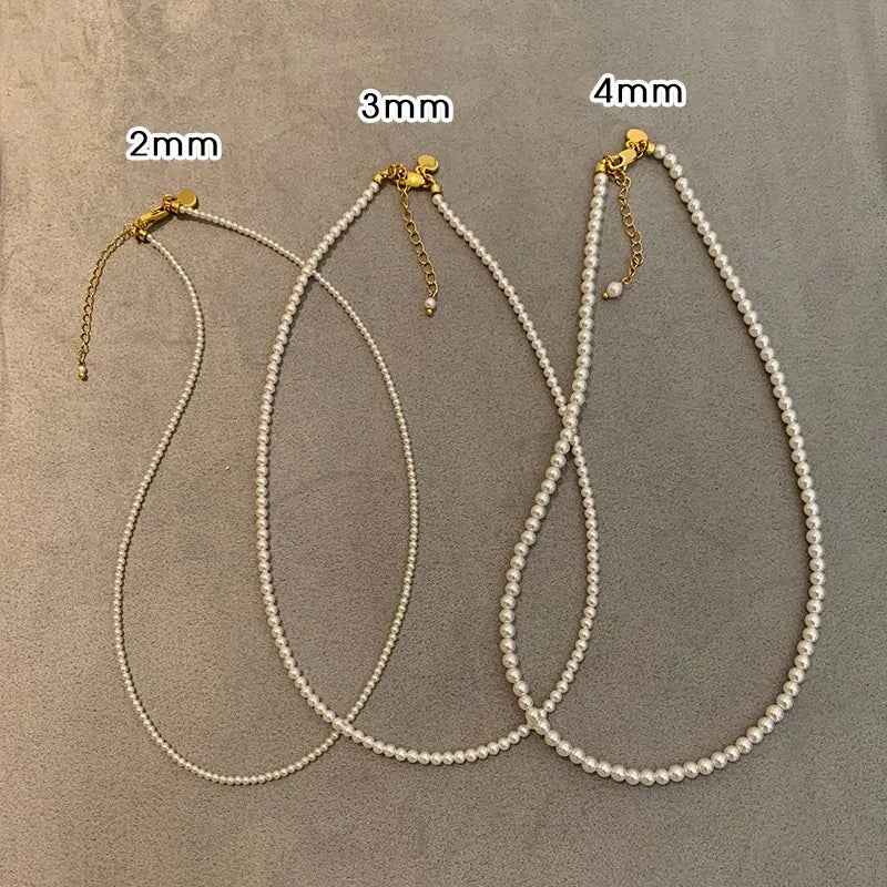 2024 New Fine Round Flawless Glass Pearl Necklace Women's Top Quality Thin Clavicle Chain Small Beads Daily Wear Jewelry