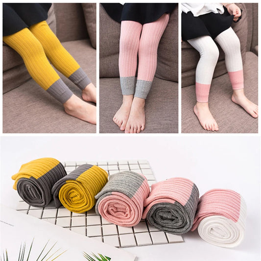 1-8T Girls Leggings Patchwork Pants Baby Girl Colorful Trousers Autumn Winter Cotton Knit Leggings Cute Casual Pants