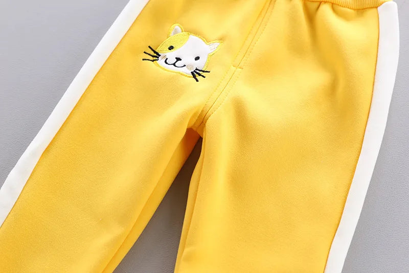 Winter Baby Fleece Clothing Sets Autumn Boys Girls Cotton Thicken Hooded Sweater Cartoon Bear Pants 3Pcs Kids Warm Outfits