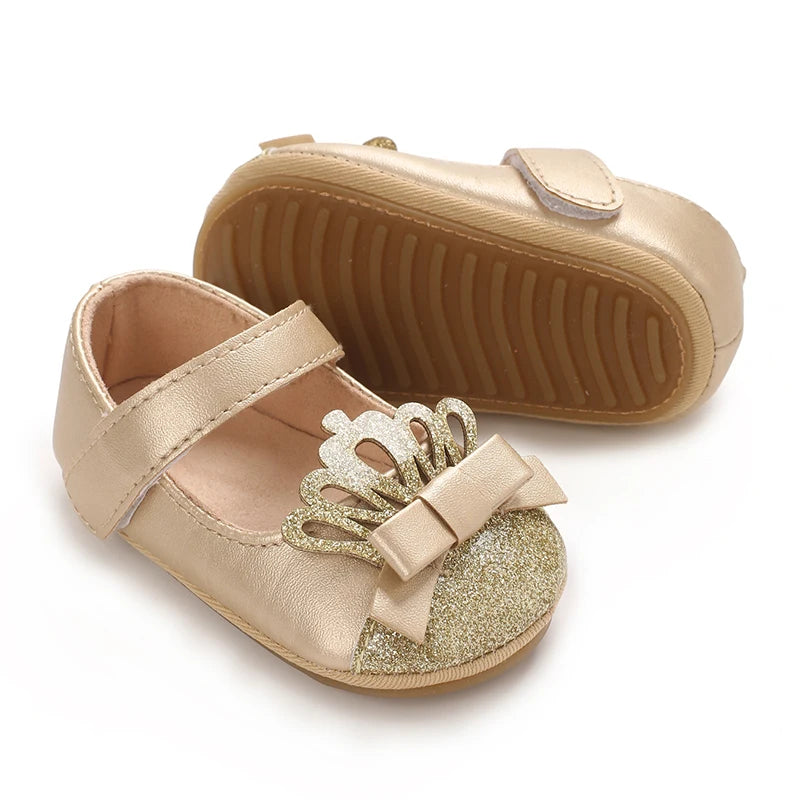 0-18M Girls' Baby Shoes Fashionable Classic Gold Theme Princess Shoes Soft Sole Comfortable Baby Walking Shoes