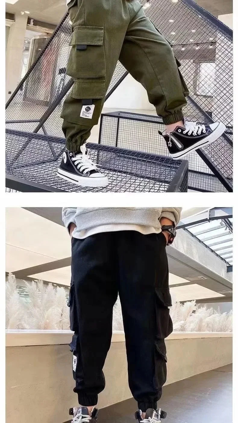 Boys Fleece-lined Pants Casual Loose Fit Winter Warm Cargo Pants Integrated Velvet For Kids Cross-border