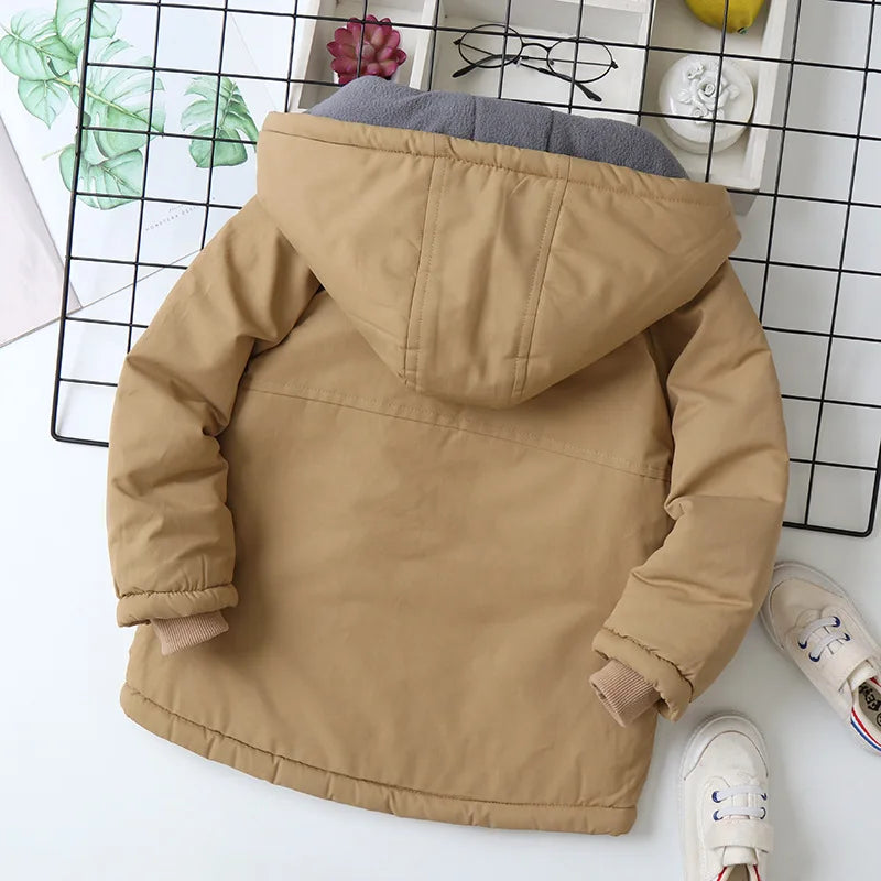 OLEKID Autumn Winter Children Jacket For Boys Hooded Plus Velvet Thicken Warm Teenage Boy Outerwear Coat 4-14 Year Kids Parka