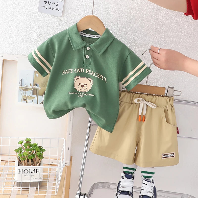 baby boy ootd korean outfit for kids baby boys clothes kids fashion Child clothes suits cotton 2Pcs Casual polo for kids