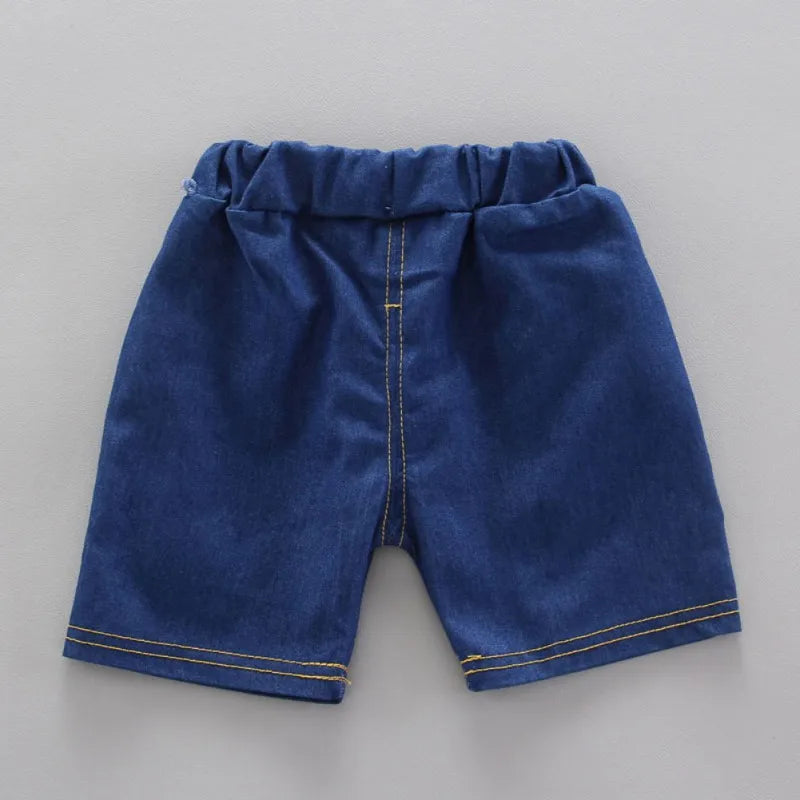 Boys Summer Shorts Set Lapel Patchwork Crown Short Sleeve Denim Shorts Two-Piece Set 0-6 Years Old Boys Children's Sets