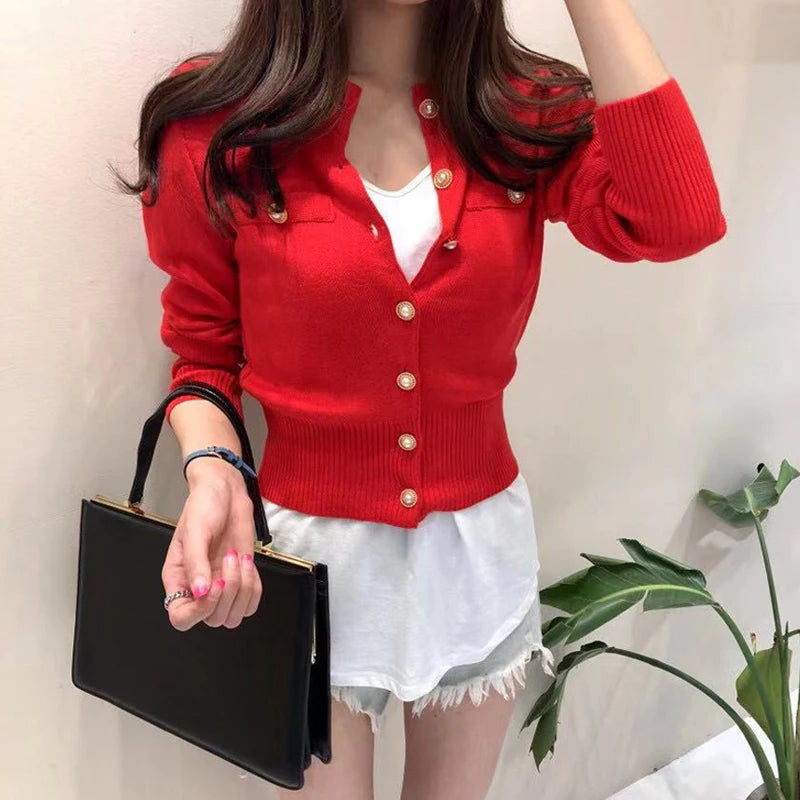 2024 Autumn Long Sleeve Fashion Women Cardigans Sweater Knitted Coat Short Casual Single Breasted Korean Slim Chic Ladies Tops