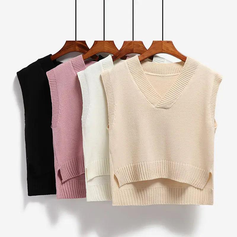 Women Sweater Vest Spring 2022 Autumn Women Short Loose Knitted Sweater Sleeveless  V-Neck Pullover Tops Female Outerwear Black