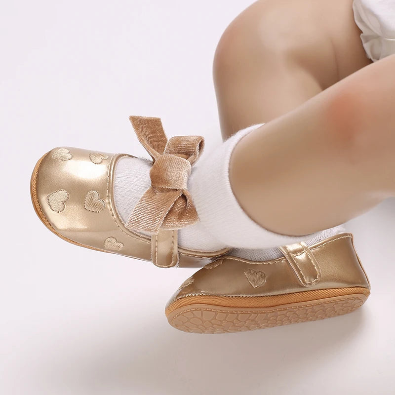 0-18M Girls' Baby Shoes Fashionable Classic Gold Theme Princess Shoes Soft Sole Comfortable Baby Walking Shoes