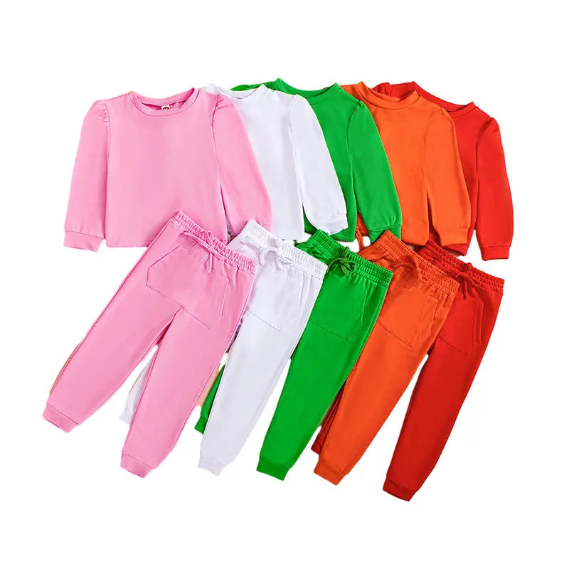 2024 Spring New Girls Fashion O Neck Long Sleeve Pullover Top + Pants 2 Pieces Set Casual Kids Clothes